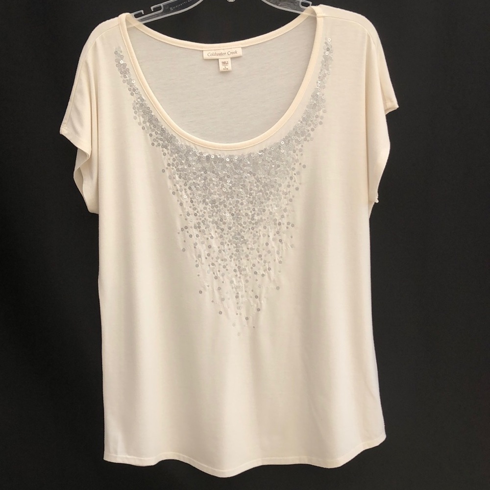 Coldwater Creek. Cream top with sequin design. Lg